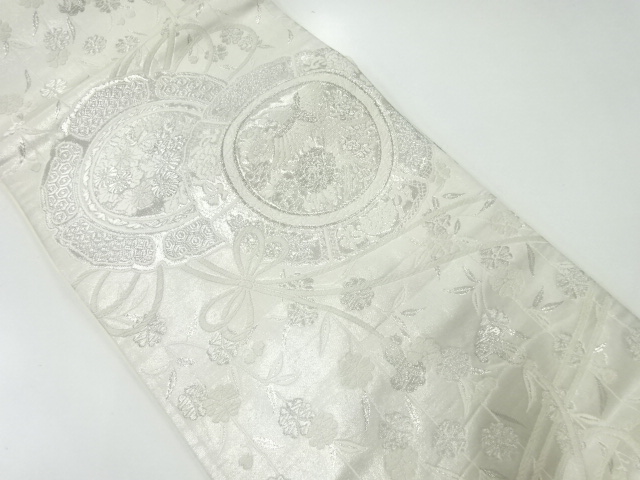 アンティーク　鏡裏に花鳥模様織出し袋帯（材料）